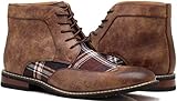 Titan04 Men's Spectator Tweed Plaid Two Tone Chukka Ankle Wingtips Oxfords Dress Boots Perforated Lace Up Dress Shoes (12 D(M) US, BROWN)