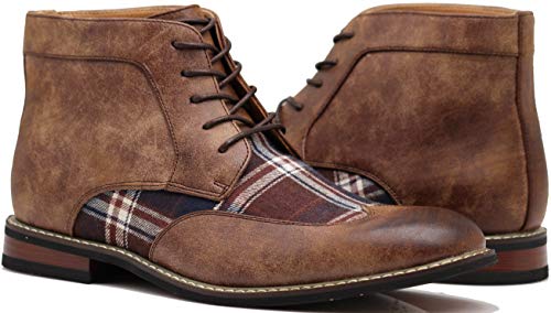 Titan04 Men's Spectator Tweed Plaid Two Tone Chukka Ankle Wingtips Oxfords Dress Boots Perforated Lace Up Dress Shoes (12 D(M) US, BROWN)