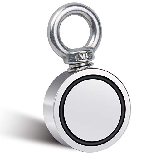 Fishing Magnet Double Sided Neodymium Magnet with Eyebolt, Combined 350 LBS Pulling Force Super Strong Magnet for Magnetic Fishing, Treasure Hunting Underwater 1.89 inch(48mm) Diameter