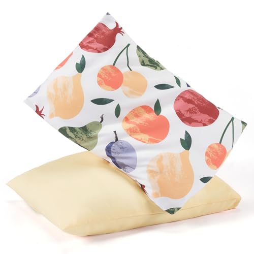 Image of TILLYOU Toddler Pillowcases 13 x 18 Travel Pillow Case 2 Pack, Kids Pillowcases Machine Washable with Envelope Closure, Fruit Shadow & Orangish