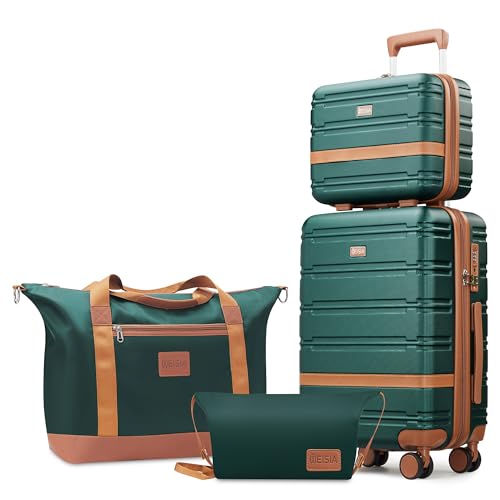 Image of NEISIA Luggage Sets with spinner wheels, PC+ABS Hard Shell Travel Luggage,Lightweight Carry-on suitcases with TSA Lock,YKK Zippers (Dark Green, 4 Piece Sets(14 /20 /DB /TB))