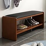 Elegante zapatero otomano con almacenamiento, cómodo banco acolchado, 2 tamaños y 4 colores, ideal para nización en el hogar, acabado de nogal (23.6 pulgadas)