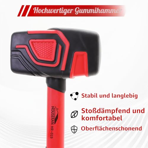 HOUSERAN Gummihammer 1100g, Schonhammer, Pflasterhammer, Geeignet für Tischlerarbeiten, Bodenverlegung und Handwerksarbeiten