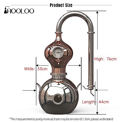 HOOLOO D15 Distiller Still for Home Use Kit 304 Stainless Steel Making Kit with Thermometer Hydrosol Essential Oil Alcohol Brandy Vodka 4Gal (D15-12Liters/3Gal -Direct fire Heating)