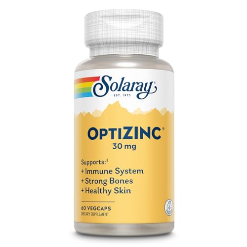 SOLARAY OptiZinc 30mg Immune Support Supplement - Zinc Supplements for Men and Women w/Vitamin B6 - Strong Bones and Skin Health Support - High Absorption - 60-Day Guarantee 60 Servings 60 VegCaps