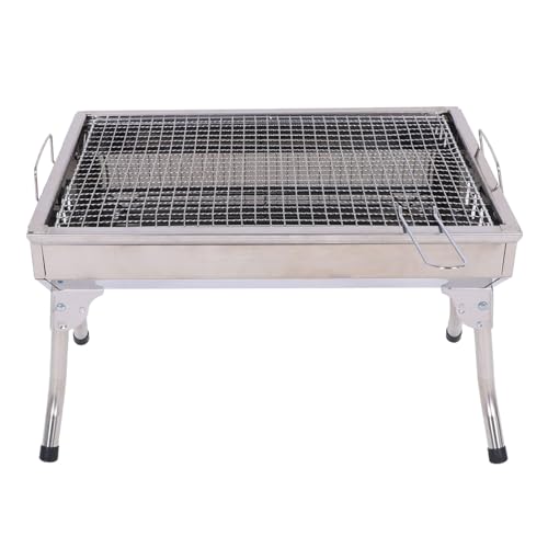 Parrilla de carbón portátil y plegable de 47 x 32 x 31 cm, de acero inoxidable, ideal para picnic, jardín, terraza, camping, viajes y senderismo.