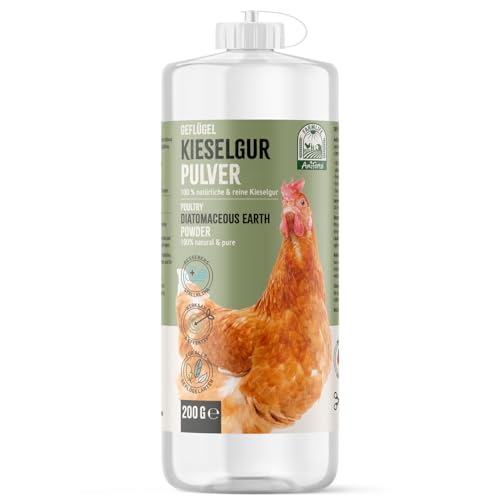 AniForte Kieselgur für Hühner & Geflügel 200g – Reine Diatomeenerde Kieselgurpulver, Kieselerde Pulver für Hühner in Stäubeflasche, ohne Chemie für Bio-Betriebe geeignet