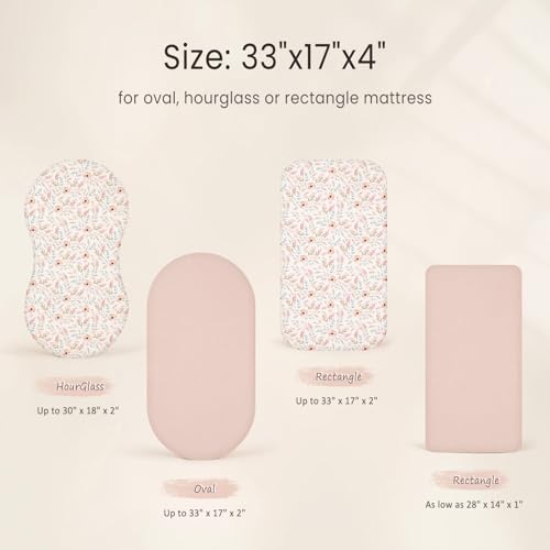 Image of lulumoon Baby Muslin Bassinet Sheets: Skin-Friendly Floral Bassinet Sheets for Girls - Fitted for Oval Rectangle or Hourglass Mattress