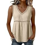 Häkeloberteil für Damen, ärmellos, V-Ausschnitt, Tank-Top, leicht, gehäkelt, ausgehöhlt, Sommerwesten, Strick, Strand, Vertuschung, lockeres Camisole, Beige., 3XL