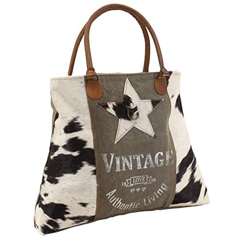 Sac coton vintage grand format avec fermeture zippée et imprimé étoile unique