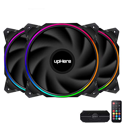 upHere 120mm RGB LED with Remote Control Case Fan,Dual Halo LED Pc Fan,High Performance Silent Fan for PC Cooling,EN1206-3