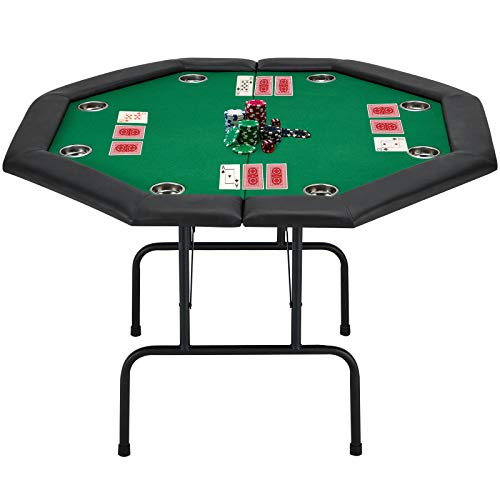 ECOTOUGE Game Poker Table w Stainless Steel Cup Holder Casino Leisure Table, Top Texas Hold em Poker Table for 8 Player w Leg, Green Felt