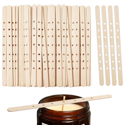 HAPY SHOP 100 Pieces Wooden Candle Wick Holders for Candle Making Candle Wick Centering Devices DIY Candle Making Tools (7 Inch 7 Holes)