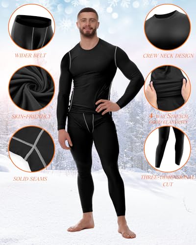 Hicarer 6 Pack Thermal Underwear for Men Fleece Lined Hunting Gear Set Base Layer Bottom Top for Cold Winter Weather2
