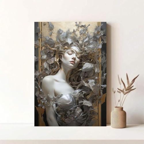 Affiche vintage gracieuse pour salon, grande peinture sur toile avec cadre chic