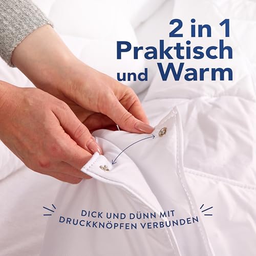 John Cotton 4 Jahreszeiten Bettdecke 135x200 - Atmungsaktive 3-in-1 Bettdecken für Sommer & Winter | Oeko-Test Zertifiziert Steppdecke, Warme Schlafdecke | Winterdecke 135 x 200 cm