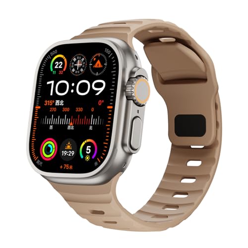 RYLIXAR Sport Band Compatible with Apple Watch Ultra Band 49mm 46mm 45mm 44mm 42mm 41mm 40mm 38mm, Soft Silicone Replacement Strap for iWatch Series 10 9 8 7 6 5 4 3 2 1 SE Ultra 2 (Brown, 44mm/45mm/46mm/49mm/42mm(series 3）)