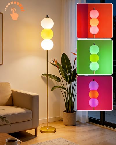 Image of Lightdot RGB Floor Lamp with Touch Control, Dimmable Globe Modern Standing Lamp, RGB&3000K Color Changing LED Floor Lamp Ambient Lighting, Yellow Tall Lamp for Living Room Bedroom Gaming Corner Decor