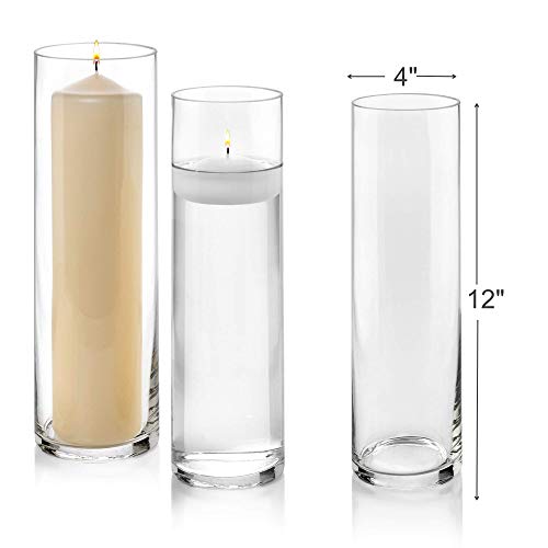 Set of 3 Glass Cylinder Vases 12 Inch Tall - Multi-use: Pillar Candle, Floating Candles Holders or Flower Vase – Perfect as a Wedding Centerpieces - Thumbnail 2