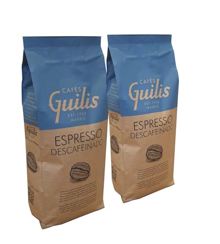 CAFES GUILIS DESDE 1928 AMANTES DEL CAFE - Café Descafeinado Intenso en Grano, 2 Paquetes de 1 kg - 2 kg