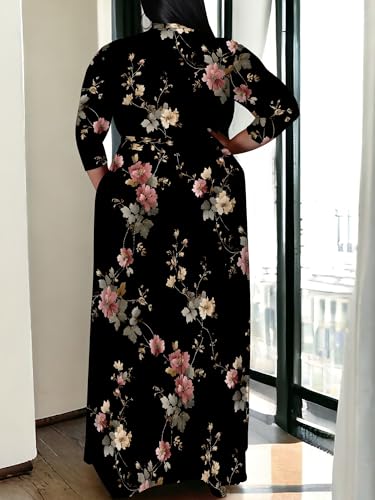 Image of SUZONANA Plus Size Maxi Dresses for Curcy Women Casual Loose 3 /4 Sleeve Long Dress with Belt