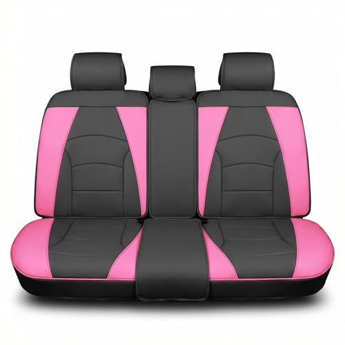 Image of FH Group Car Seat Cover for Back Seat Pink Black Faux Leather - Universal Fit, Rear Seat Covers for Cars with Rear Split Bench, Car Seat Cushions, Car Interior Accessories for SUV, Sedan, Van