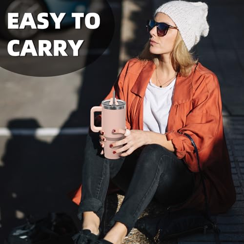 Image of 30 oz Tumbler with Handle,Tumbler with Lid and Straw,Double Wall Insulated Cup Stainless Steel Travel Mug(Cold for 34 Hours),Water Bottle for Iced Tea,Coffee,Cold Beverages(Pink)