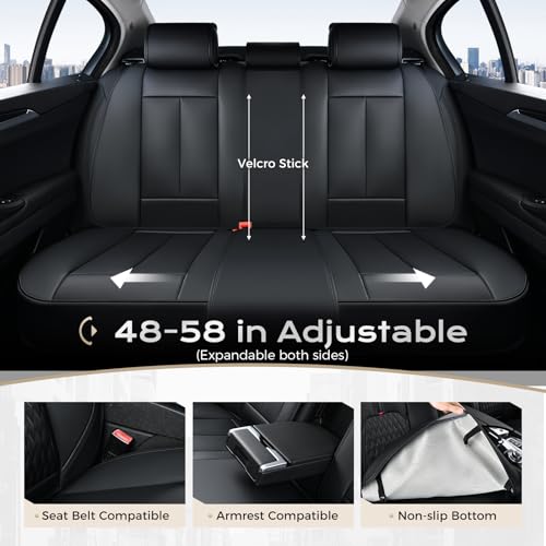 Image of Coverado Car Seat Covers Full Set, Leather Seat Cover for Car with Lumbar Support, Black Seat Covers for Front and Back, Waterproof Car Seat Protector Car Seat Cushion Universal Fit for Most Vehicles