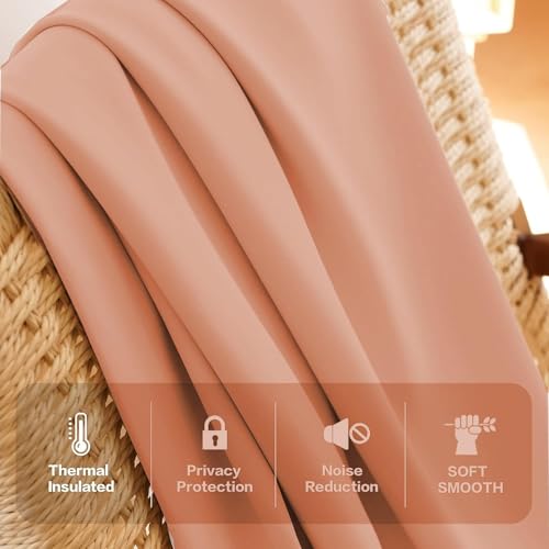 Image of Triple Pinch Pleated Blackout Curtains Thermal Insulated Room Darkening Curtains for Bedroom /Livingroom Pack of 2 Panels, Tiebacks, Hooks (Peach)