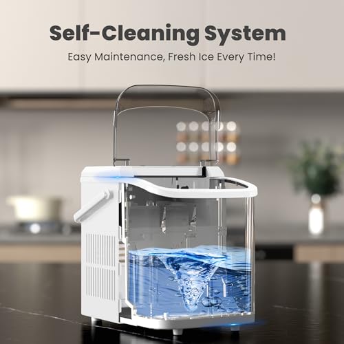 Image of DUMOS Countertop Ice Maker with Handle, 26lbs /24H Portable Ice Machine | 9 Bullet Cubes Ready in 6 Mins, Self-Cleaning, Quiet Compact for Home, Kitchen, RV, Camping, White