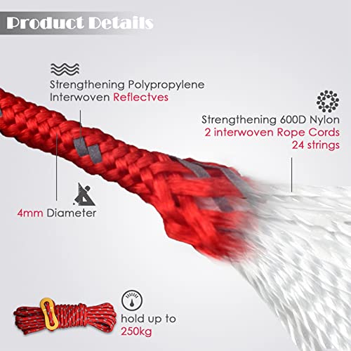 Geertop 4 Mm Reflective Guylines Tent Cords Ultralight Camp Ropes With Aluminum Adjuster Tensioner For Outdoor Camping Hiking Backpacking Survival Gear Red #TOP2