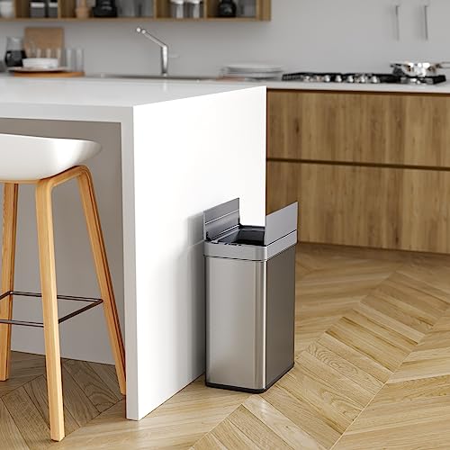 Image of iTouchless 50 Liter / 13 Gallon Wings-Open Lid Sensor Kitchen Trash Can with Odor Filter - Dog-Proof Slim Automatic Stainless Steel Garbage Recycling Bin for Home, Office, Bedroom, Business or Garage