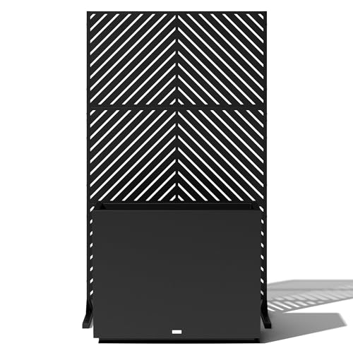 Image of Veradek Block Series Span Planter + Arrow Privacy Screen Set, Black - Tall Outdoor Rectangular Planter with Removable Insert & Modern Privacy Divider Panel for Patio, Deck, Balcony or Garden