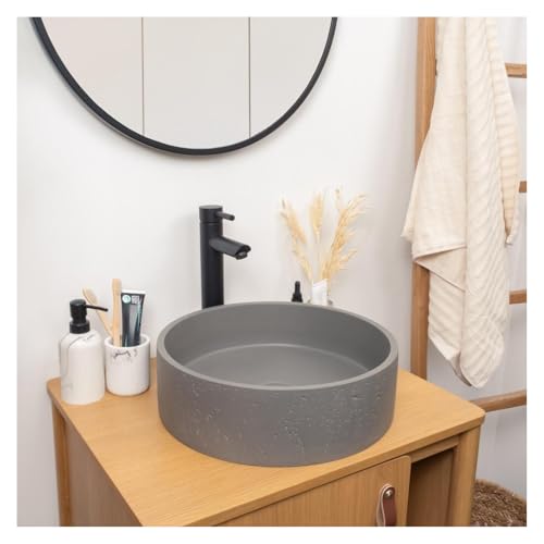 MOB-IN Vasque à poser ronde en béton travertin gris 39cm