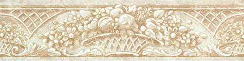 Concord Wallcoverings ™ Wallpaper Border Vintage Victorian Pattern Molding Style Flowers Fruits In Baskets For Living Room Bedroom, Antique White Gold Antique Brass, 5.25 Inches By 15 Feet Kt003172B #TOP1
