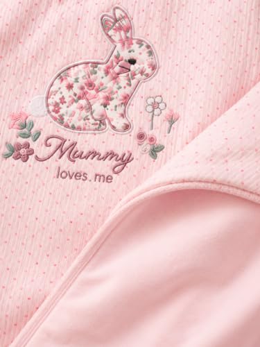 Image of TuddyBuddy Baby Cotton Wearable Quilted Sleeping Bag Blanket 1.5 Tog with 1 Way Zipper Closure | Ideal for Babies & Kids Hypoallergenic Fabrics | (Bunny Patch - Pink Polka, 18-24 Months)