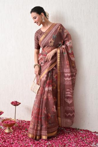 Image of MIRCHI FASHION Kota Doria Cotton Saree with Blouse Piece | Paisley Block Printed Saree for Women | Traditional Ethnic Daily Wear Summer Saree