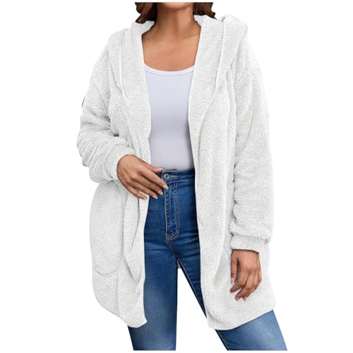 Image of Women's Sherpa Fuzzy Jacket Hoodie Open Front Fleece Hooded Jackets Cardigan Warm Outerwear Fall Coat with Pockets