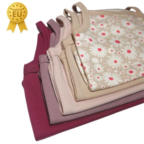 KIDS STYLE Baby Mädchen Achselbody Baumwoll-Body mit Spaghettiträgern, Größe: 86, Farbe: SET 2 5er Pack Beige Blumen Rosa