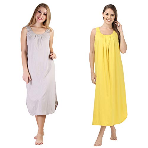 Image of BLAZON Women's Cotton Hosiery Solid Maxi Nighty Slip (Pack of 2) Available Sizes: S, M, L, XL, 2XL, 3XL, 4XL, 5XL