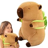 Boneca de pelúcia marrom capivara, travesseiro fofo de bicho de pelúcia, brinquedo capivara resistente ao desgaste com mochila de tartaruga para adereços de fotos Bukbag