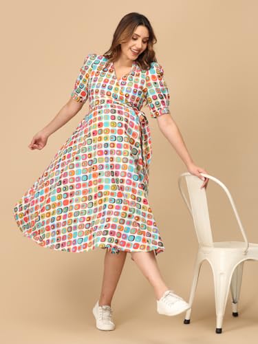 Image of The Mom Store Maternity and Nursing Wrap Dress for New Mom | Pre and Post Pregnancy Wear for Womens | Trendy Stylish Printed Friendly Dresses for Women | Comfortable