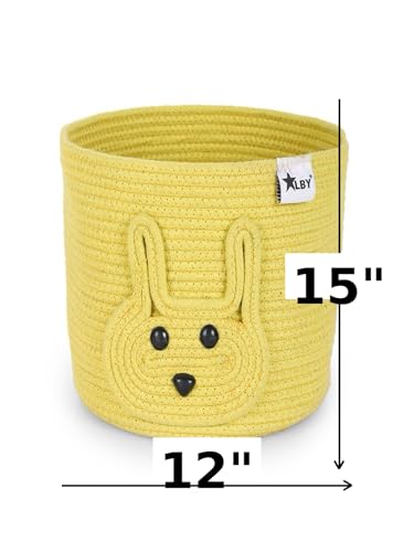 Image of ☆LBY ute Cotton Basket, Handcrafted Woven Storage Planter Basket for Home Decor, Multi-Purpose Bag with Handle for Living Room Bathroom Laundry & Toys cat shape (yellow rab 12 x 15 inch)
