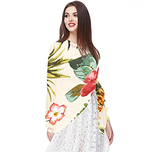 Vintage Tropical Flowers Pineapple Pattern Women Soft Chiffon Pashmina Shawl Wrap Scarf For Bridesmaid Wedding Formal Party Evening Dress #TOP5