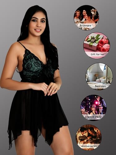 Image of Babydoll Lace Nighty for Women | Sensual Elegance with Adjustable Straps and V-Neck Design.