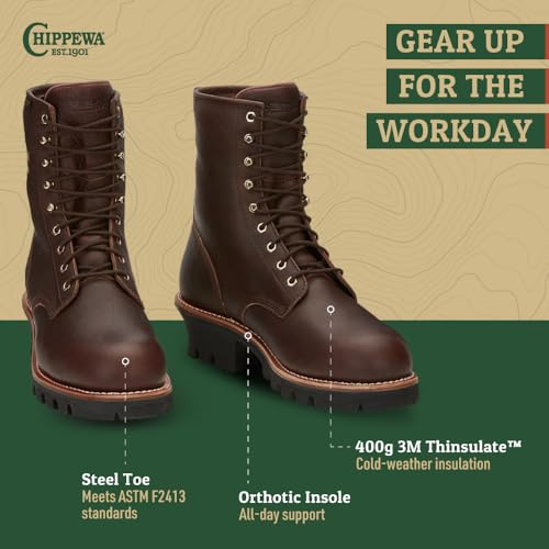 Image of Chippewa Paladin 8 inch Waterproof Insulated Steel Toe Logger Boot, Men's Work Boot, Electrical Hazard, Oil & Slip Resistant, Bay Apache