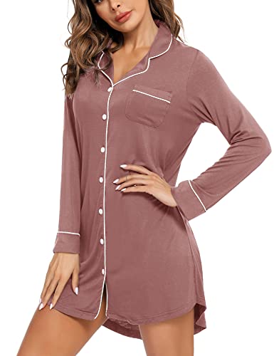 Anjue Pajama Nightgowns for Women Button Down Pajamas Tops Short/Long Sleeve Sleepwear Sleep Shirts Nightdress S-XXL3
