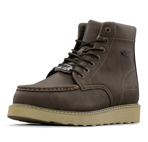 Lugz Men's Monterey Steel Toe Construction Boot, Walnut/Gum/Cream, 9 W
