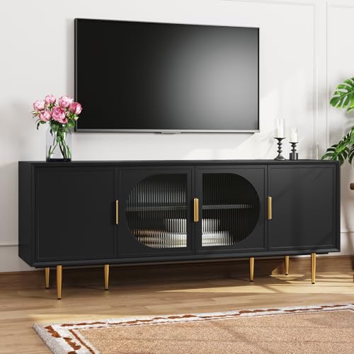 MROJISC 66 TV Stand for 75 Inch TV Minimalist Media Console with Adjustable Shelves Modern Entertainment Center with Storage for Living Room Bedroom Black