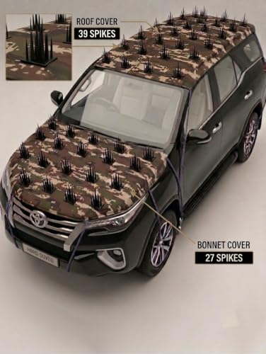 Image of Premium Car Protection Cover (Set of 2), Jungle Print - High-Density Anti-Monkey, Dog Spikes Guard for Roof (80 inchx60 inch, 39pcs), Bonnet (60 inchx40 inch, 27pcs) - Universal 100% Waterproof Scratch-Proof (Jungle)